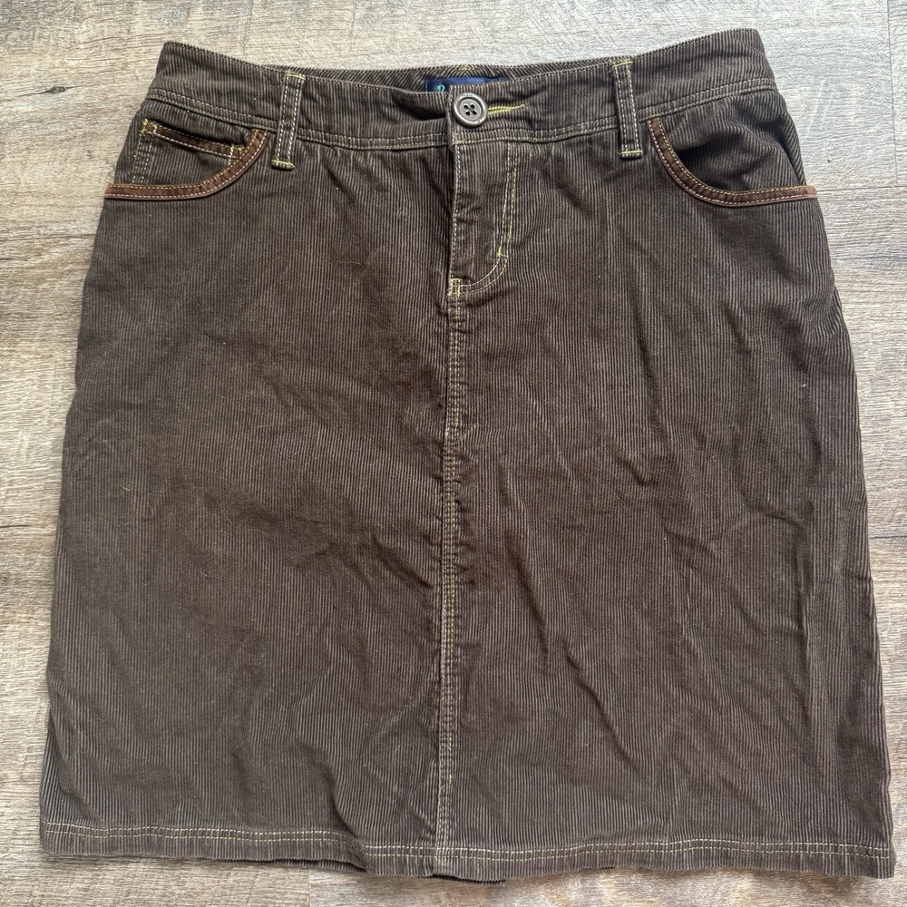 Boden Ladies  Corduroy Pencil Skirt Size 12L Brown Slit‎ Pockets Casual